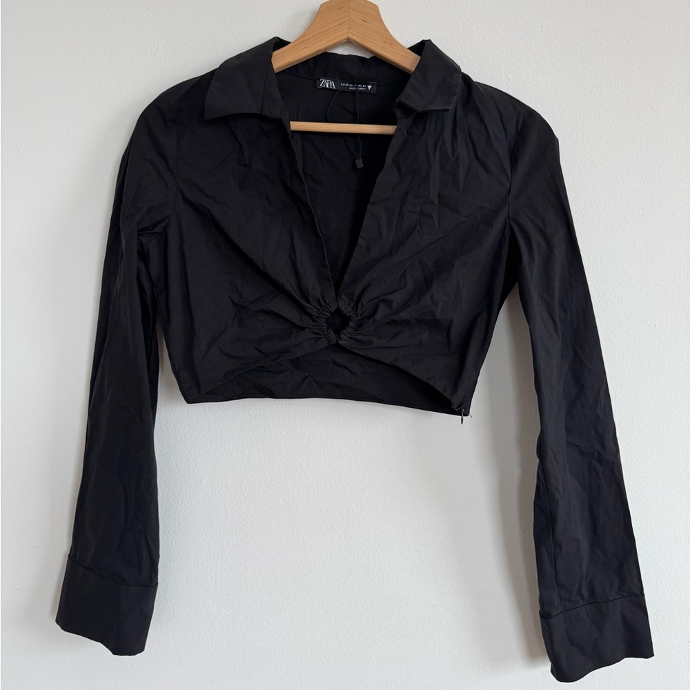 Zara Black Long Sleeve Crop Top